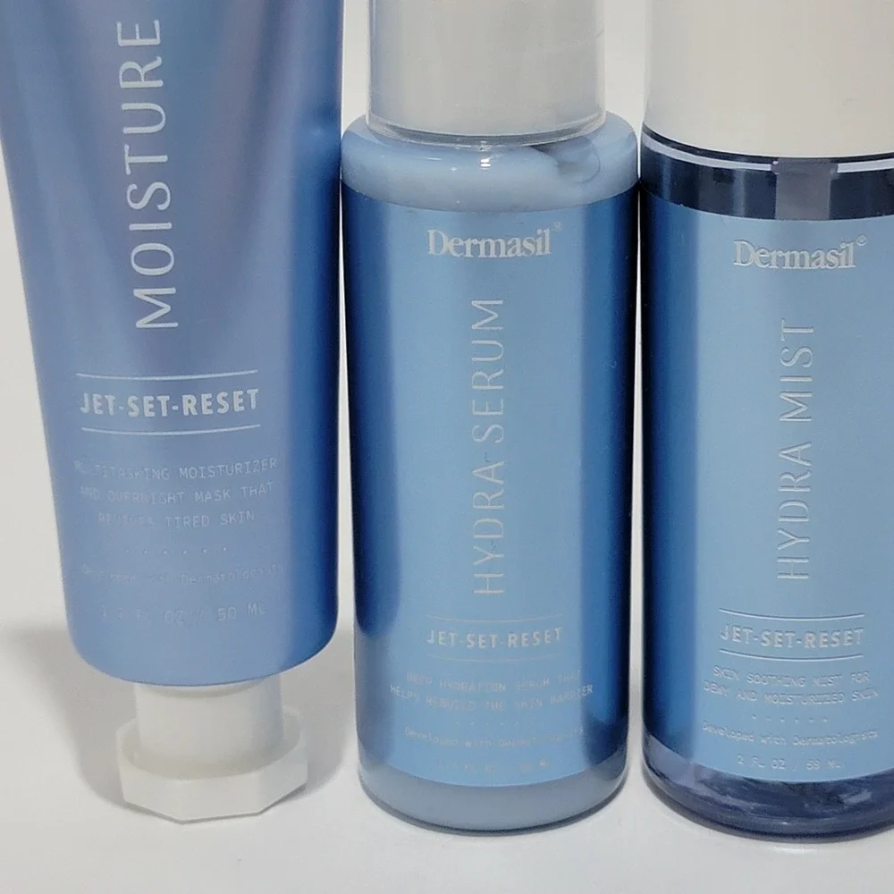 Dermasil Jet-Set-Reset Skincare Set Hydra Serum Mist Moisture Lock Anti-Baggage
